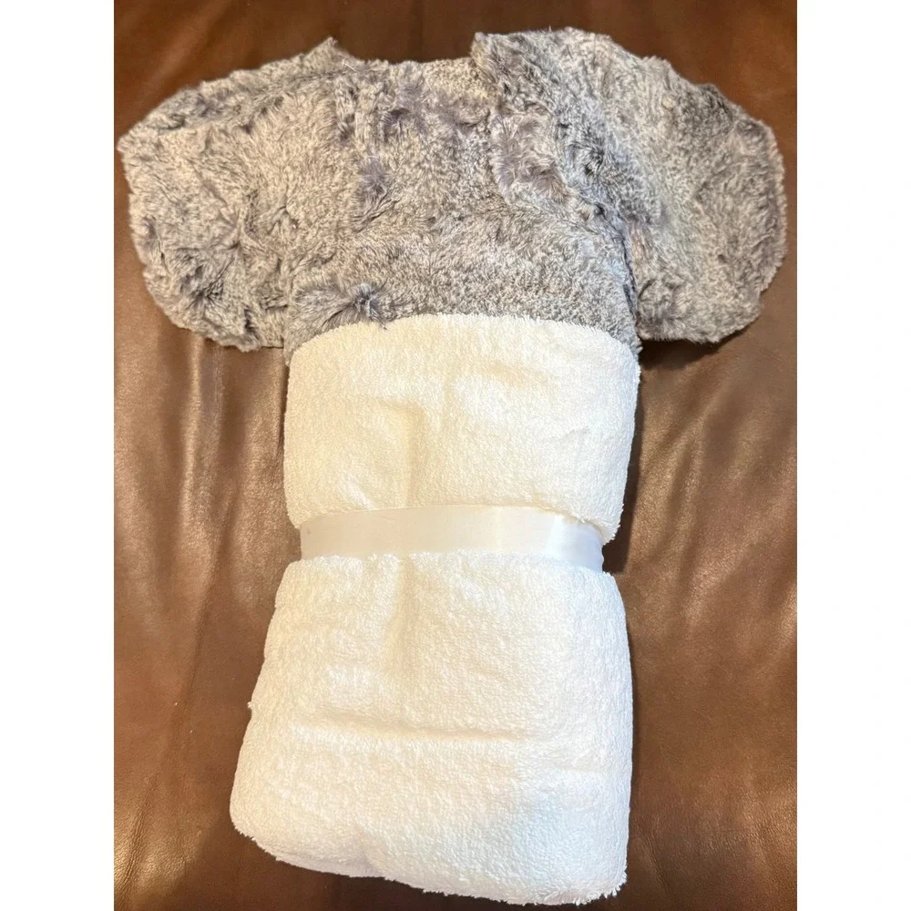 Swankie Blankie Minky Hooded Towel White Grey Elephant Faux Fur Ears Plush NEW